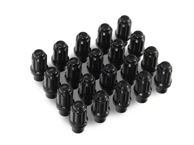 20x BLACK 1/2-20 Extended Thread Spline Lug Nuts | Standard 6 Spline Key NOT INCLUDED