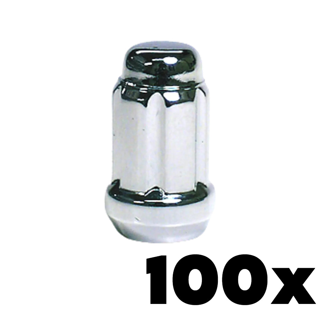 100x CHROME 1/2-20 Standard Spline Lug Nuts | Standard 6 Spline Key NOT INCLUDED
