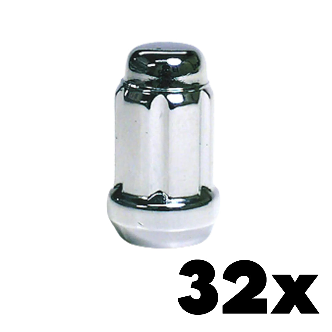 32x CHROME 1/2-20 Standard Spline Lug Nuts | Standard 6 Spline Key NOT INCLUDED