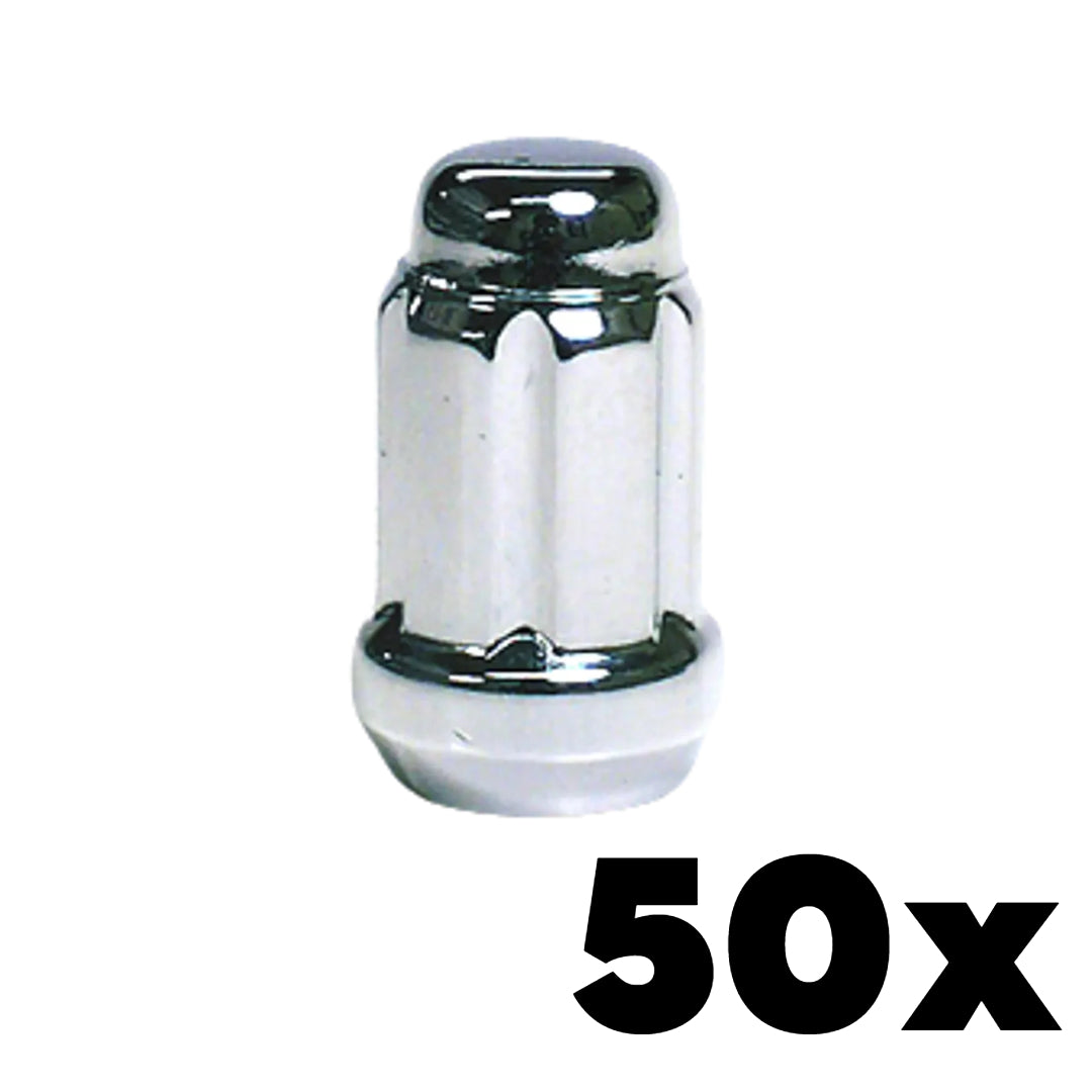 50x CHROME 7/16-20 Standard Spline Lug Nuts | Standard 6 Spline Key NOT INCLUDED