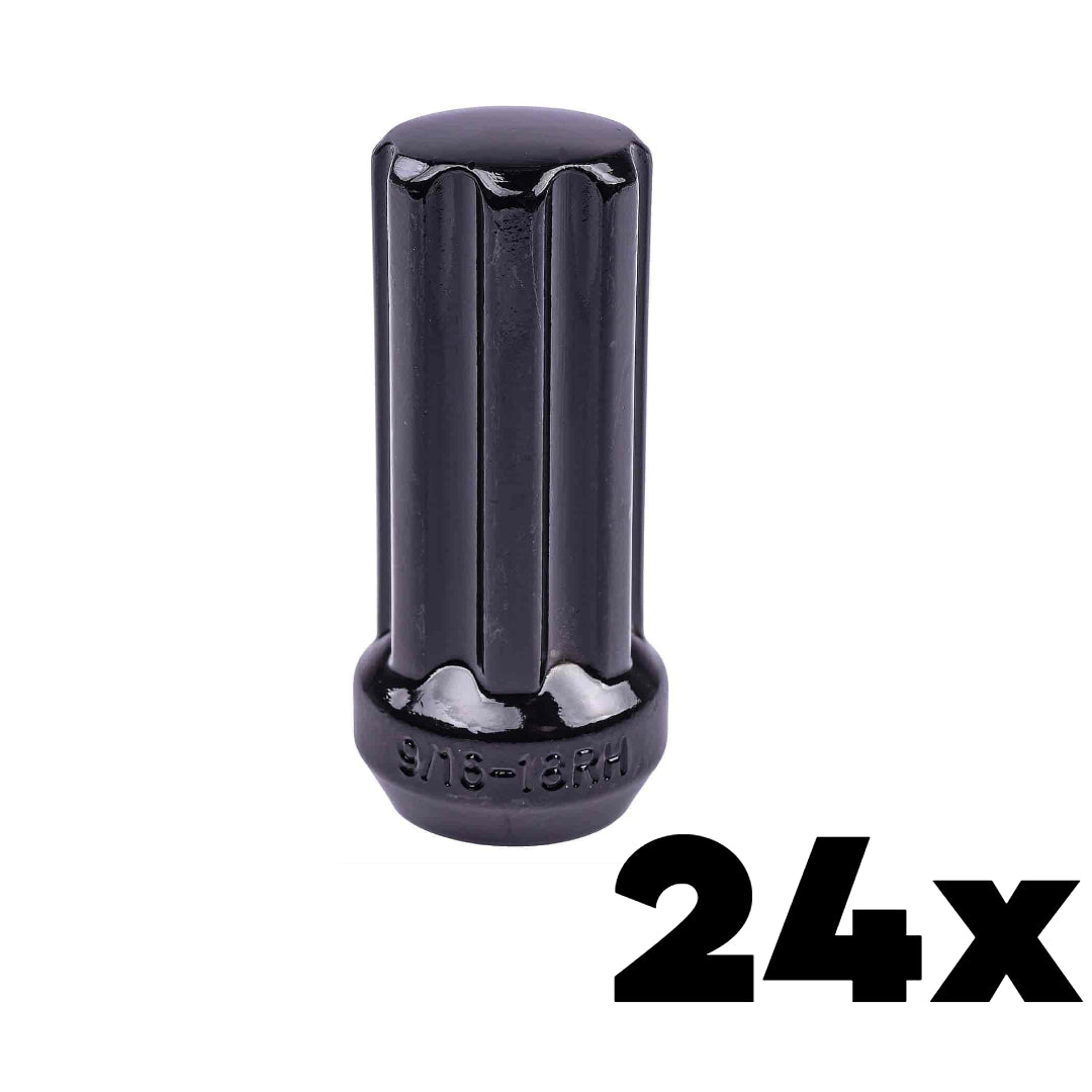 24x BLACK 1/2-20 Large Spline Lug Nuts | Large 7 Spline Key NOT INCLUDED