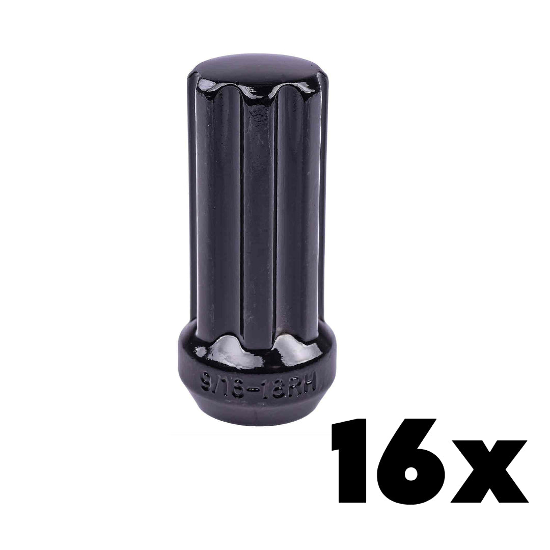 16x BLACK 1/2-20 Large Spline Lug Nuts | Large 7 Spline Key NOT INCLUDED
