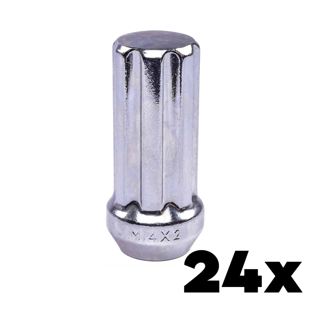 24x CHROME 9/16-18 Large Spline Lug Nuts | Large 7 Spline Key NOT INCLUDED