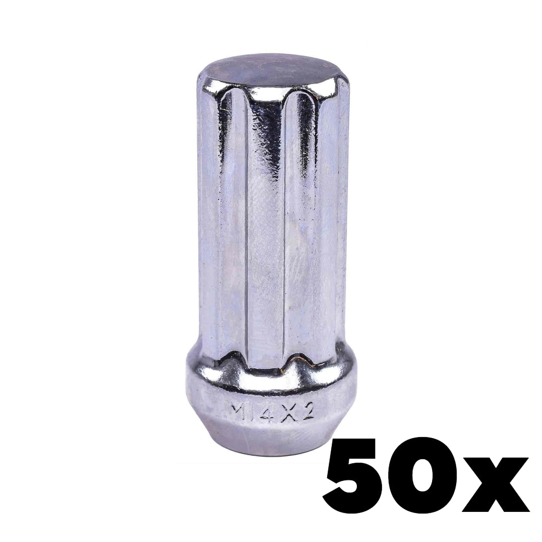 50x CHROME 9/16-18 Large Spline Lug Nuts | Large 7 Spline Key NOT INCLUDED