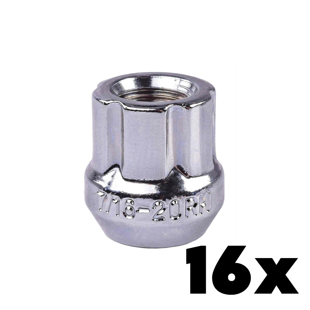 16x CHROME 14mm x 1.50 OPEN END Spline Lug Nuts | Standard 6 Spline Key NOT INCLUDED