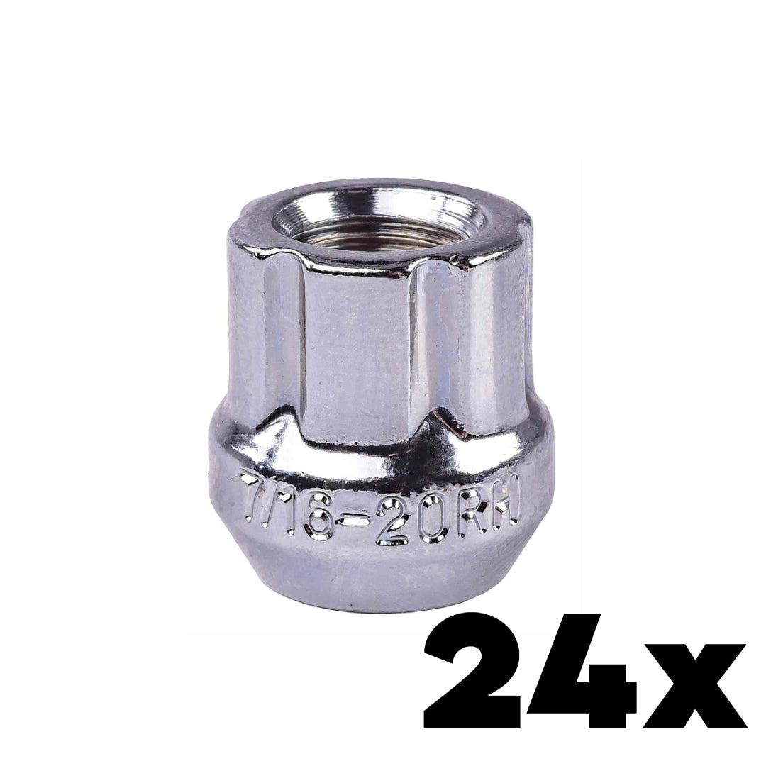 24x CHROME 14mm x 1.50 OPEN END Spline Lug Nuts | Standard 6 Spline Key NOT INCLUDED