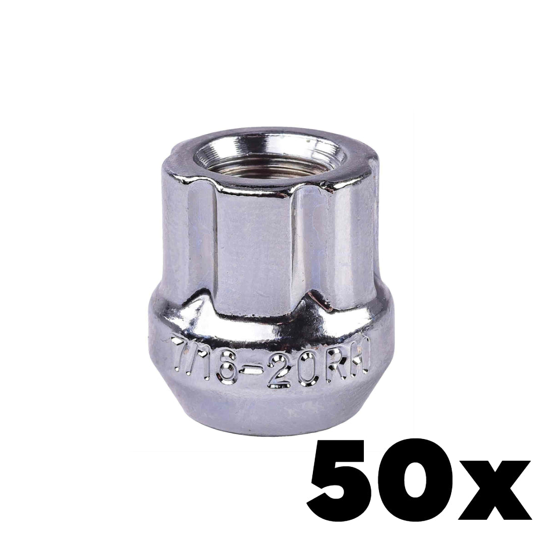 50x CHROME 14mm x 1.50 OPEN END Spline Lug Nuts | Standard 6 Spline Key NOT INCLUDED