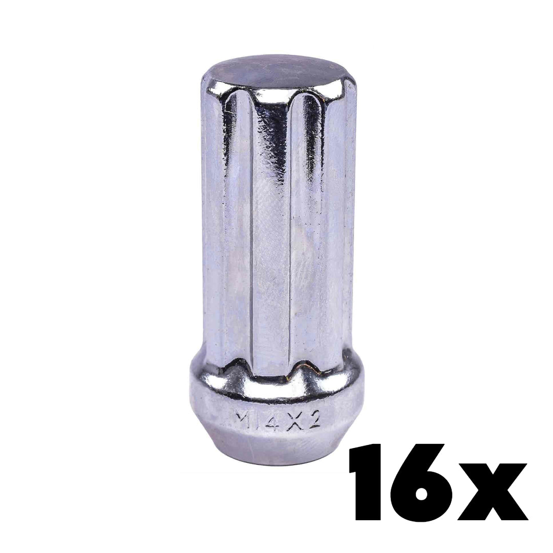 16x CHROME 1/2-20 Large Spline Lug Nuts | Large 7 Spline Key NOT INCLUDED