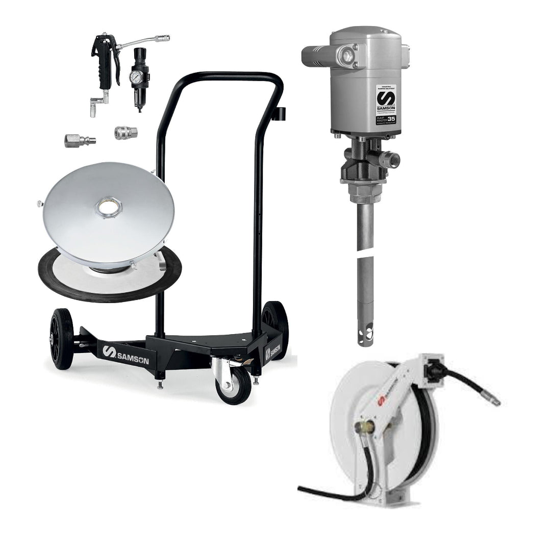 SAMSON 311-001 Pump Package with PM35 60:1 Pump and 1938 Drum Cover and Dolly for 400lb Barrells COMES WITH 1/4" X 30' HOSE REEL