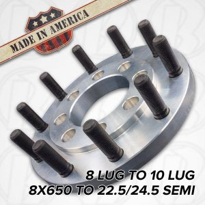 USA 8 Lug to 10 Lug | 8x6.5 to 22.5 Semi Wheel Adapters 1" | FORD x2