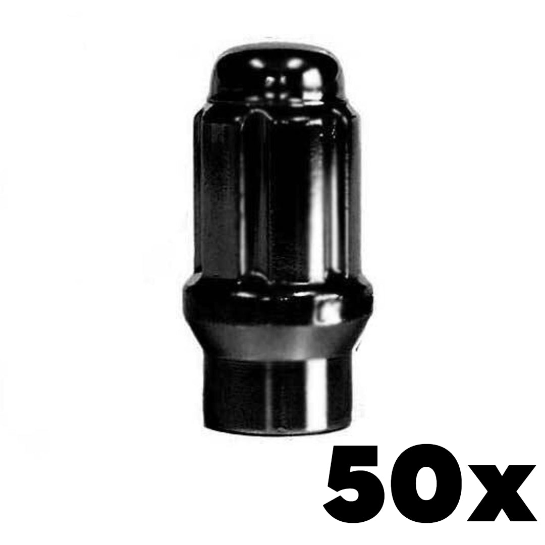 50x BLACK 9/16-18 Extended Thread Spline Lug Nuts | Standard 6 Spline Key NOT INCLUDED