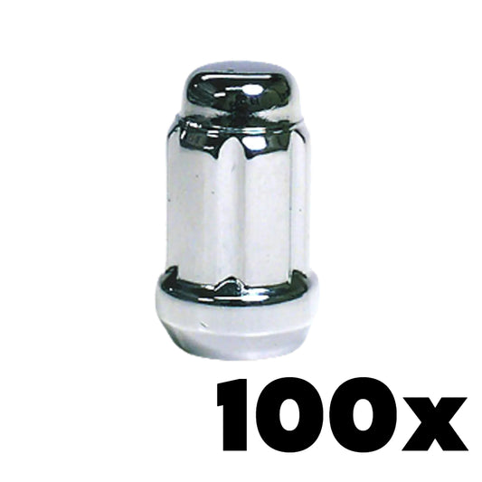 100x CHROME 1/2-20 Standard Spline Lug Nuts | Standard 6 Spline Key NOT INCLUDED