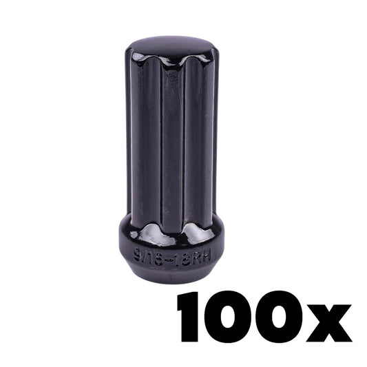100x BLACK 12mm x 1.50 Large Spline Lug Nuts | Large 7 Spline Key NOT INCLUDED
