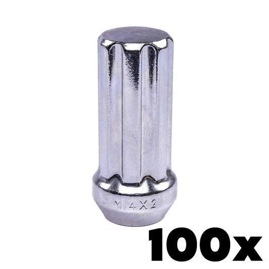 100x CHROME 12mm x 1.75 Large Spline Lug Nuts | Large 7 Spline Key NOT INCLUDED
