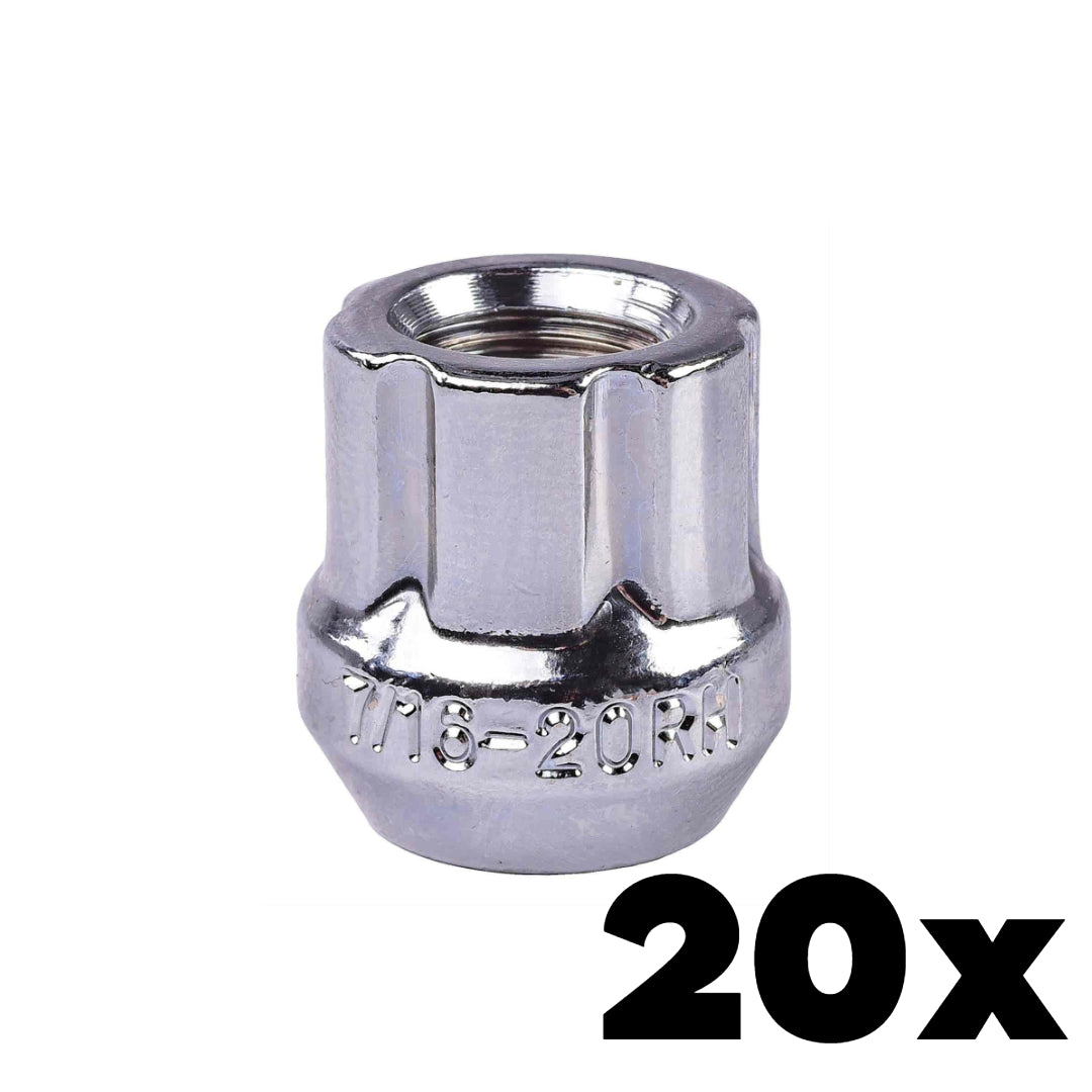 20x CHROME 9/16-18 OPEN END Spline Lug Nuts | Standard 6 Spline Key NOT INCLUDED