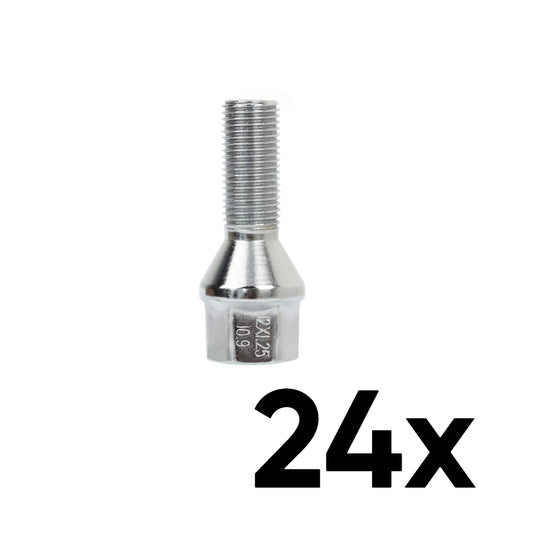 12mm x 1.5 Cone Seat Short 1.10" Shank Lug Bolts [QTY 24]