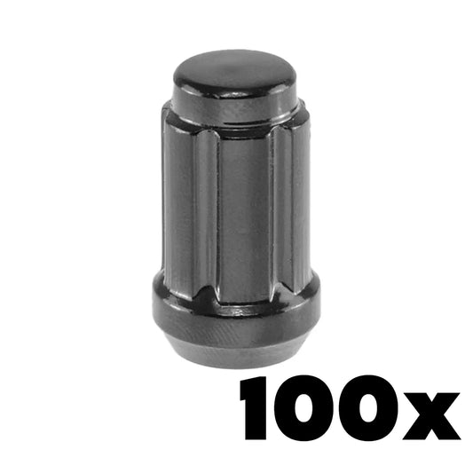 100x BLACK 12mm x 2.00 Standard Spline Lug Nuts | Standard 6 Spline Key NOT INCLUDED