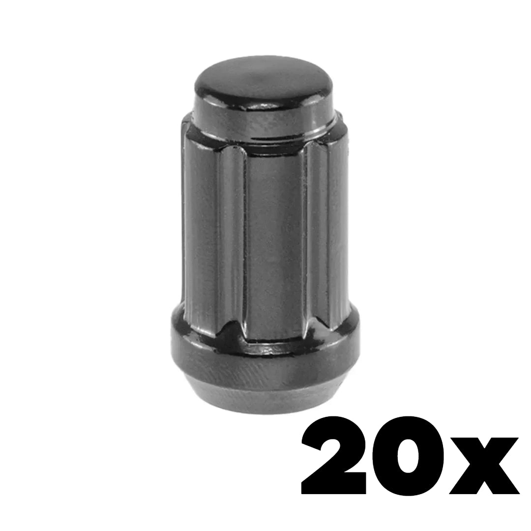 20x BLACK 14mm x 1.50 Standard Spline Lug Nuts | Standard 6 Spline Key NOT INCLUDED