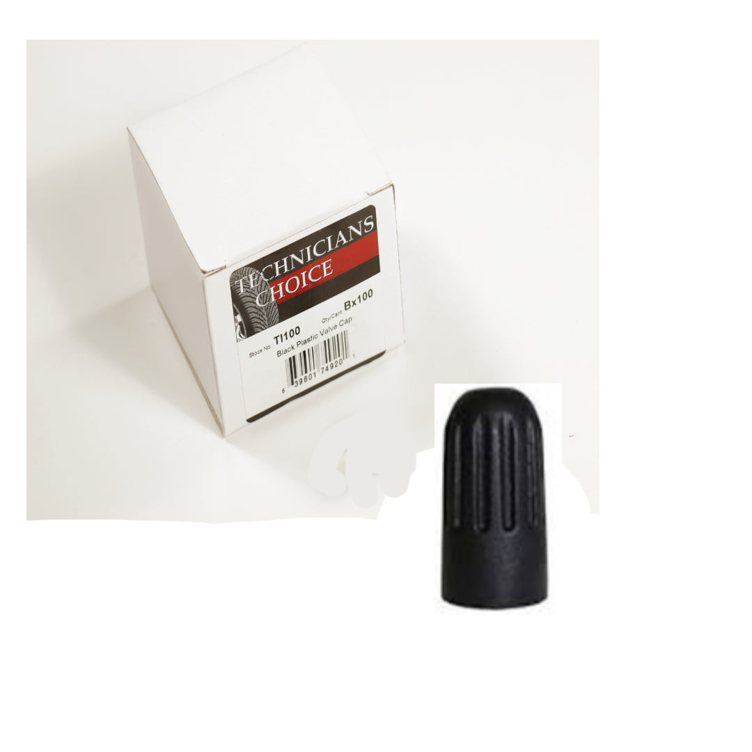 TMR TI-114 Long Black Plastic Valve Caps for TPMS [QTY 100 CAPS]