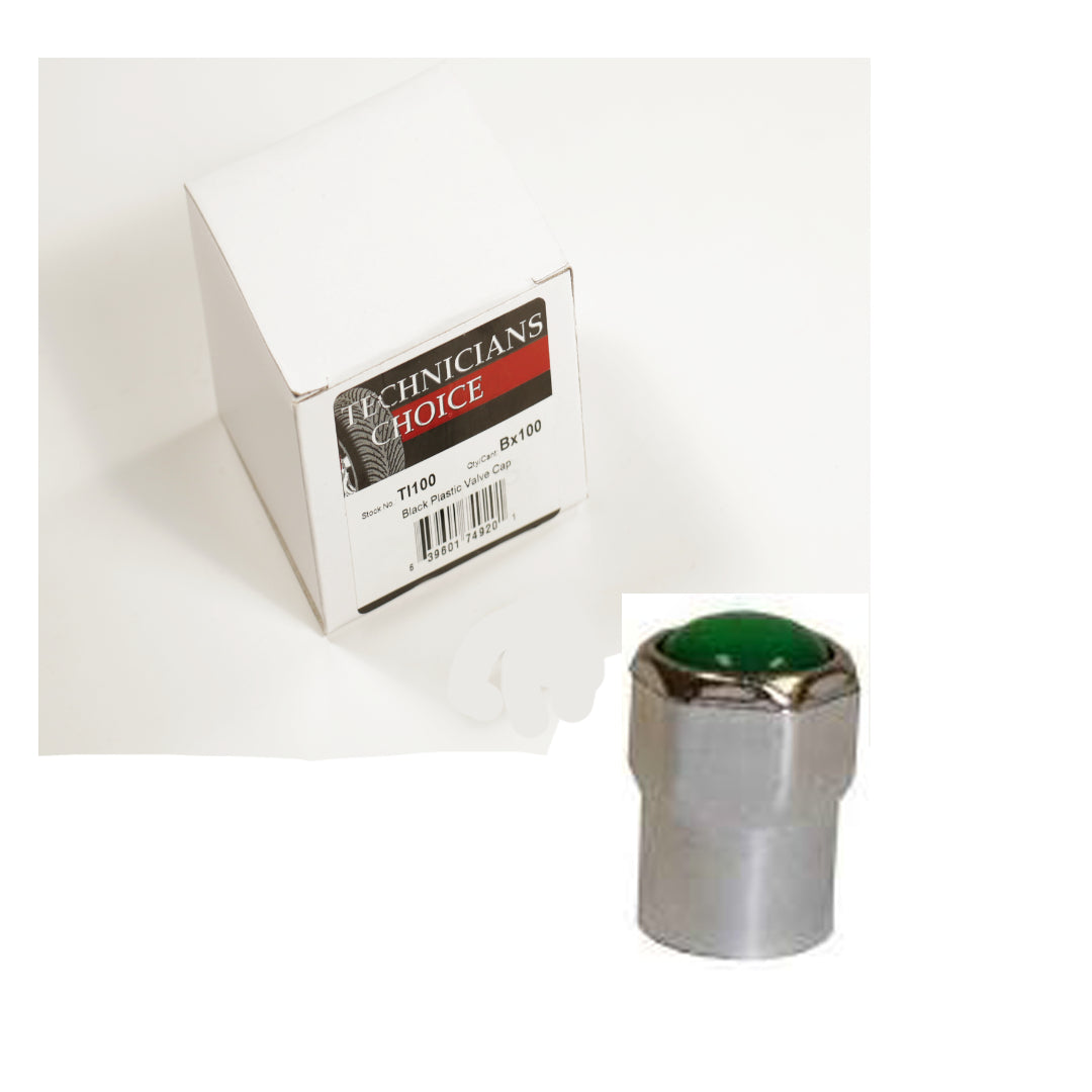 TMR TI-111 Chrome Plastic Hex Cap with Green Nitrogen Top  [QTY 100 CAPS]