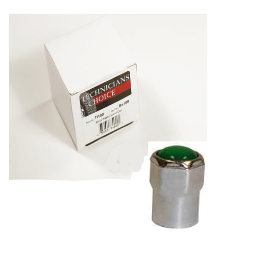TMR TI-111 Chrome Plastic Hex Cap with Green Nitrogen Top  [QTY 100 CAPS]