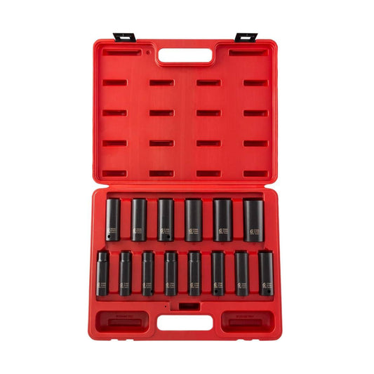 SUNEX 14 Piece Deep Impact 1/2" Drive Socket Set for METRIC Measurements
