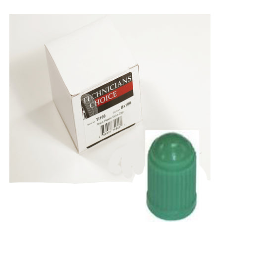 TMR TI-117 Green Plastic Valve Caps with Seal for Nitrogen Tires  [QTY 100 CAPS]