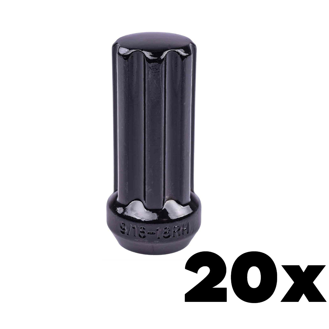 20x BLACK 7/16-20 Large Spline Lug Nuts | Large 7 Spline Key NOT INCLUDED