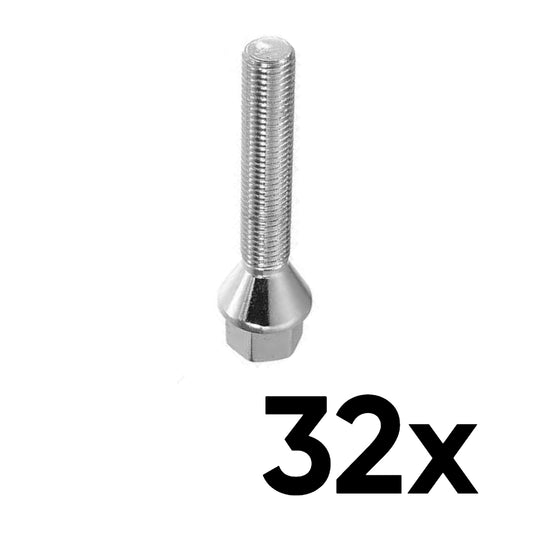 12mm x 1.5 Cone Seat Long 1.97" Shank Lug Bolts [QTY 32]