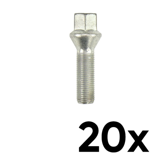12mm x 1.25 Cone Seat Medium 1.55" Shank Lug Bolts [QTY 20]