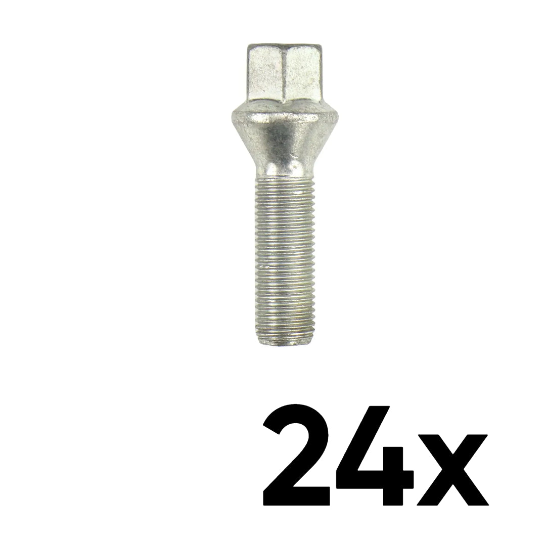 12mm x 1.5 Cone Seat Medium 1.55" Shank Lug Bolts [QTY 24]