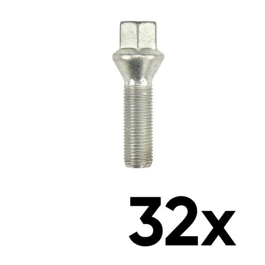 12mm x 1.5 Cone Seat Medium 1.55" Shank Lug Bolts [QTY 32]