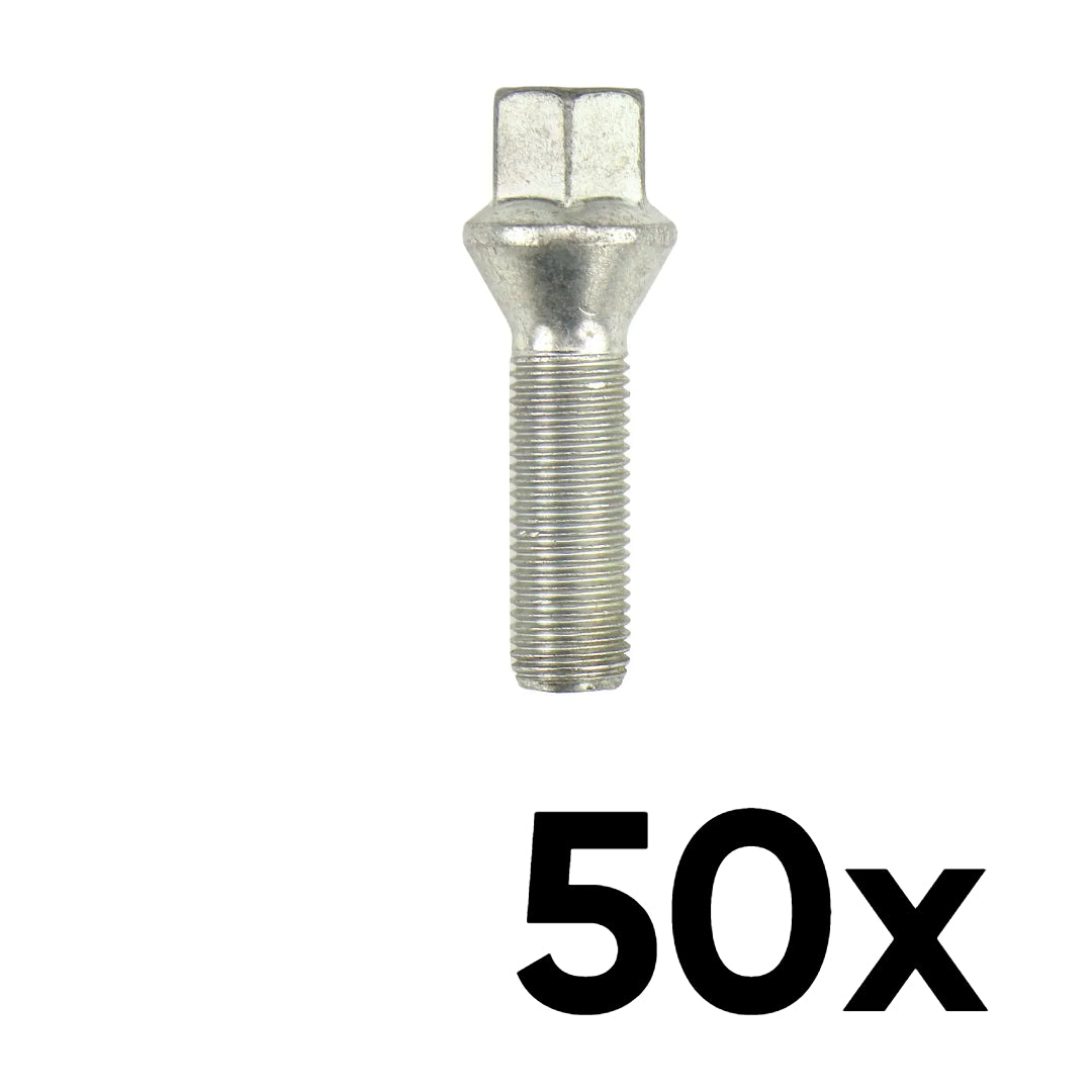 12mm x 1.25 Cone Seat Medium 1.55" Shank Lug Bolts [QTY 50]
