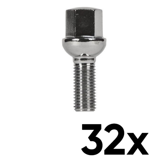 12mm x 1.5 Ball Seat Short 1.10" Shank Lug Bolts [QTY 32]