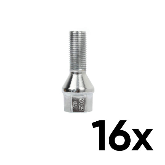 12mm x 1.25 Cone Seat Short 1.10" Shank Lug Bolts [QTY 16]