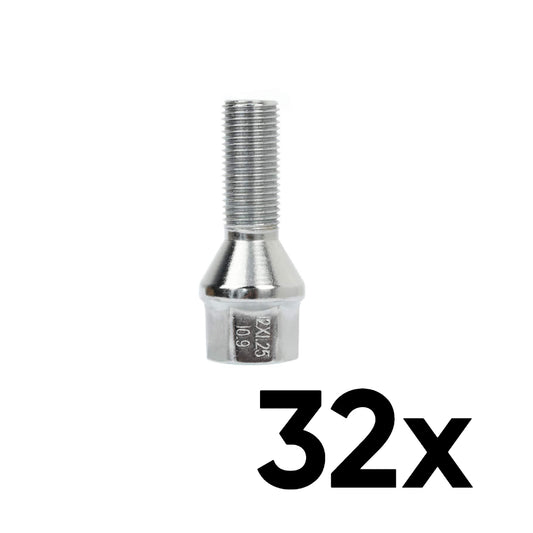 12mm x 1.5 Cone Seat Short 1.10" Shank Lug Bolts [QTY 32]